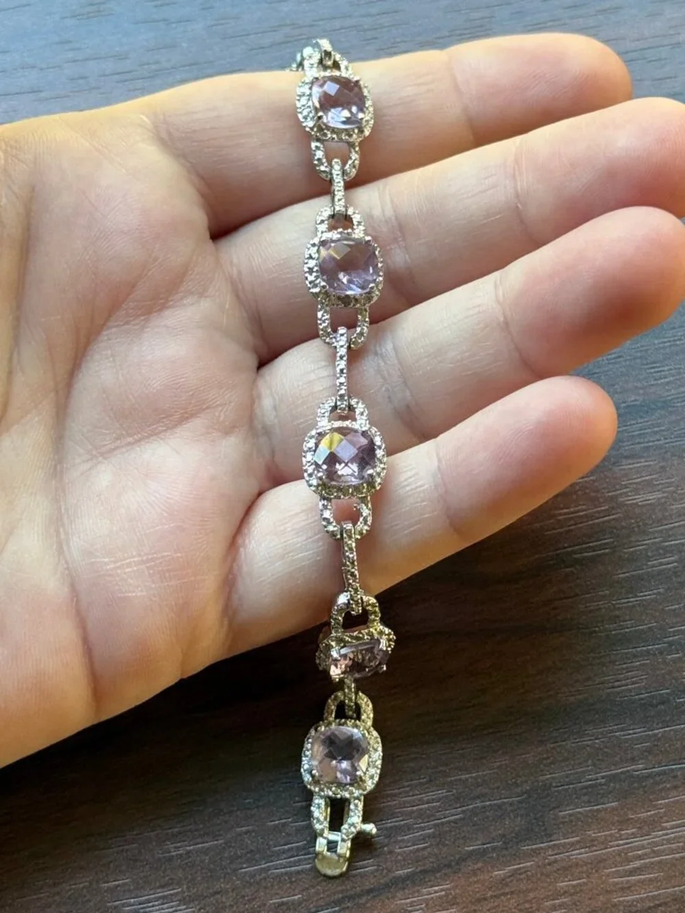 Lilac Amethyst and Sterling Silver Link Bracelet